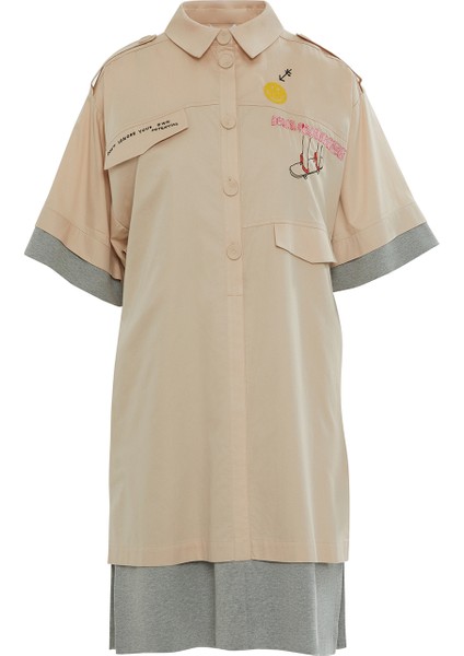 Nakış Detaylı Poplin Karışık Gömlek Elbise