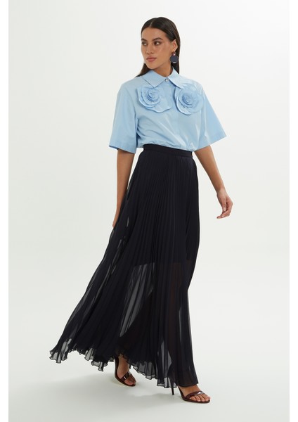 Arkası Fermuarlı Pliseli Lacivert Etek fiyatları