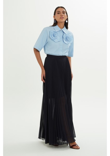 Arkası Fermuarlı Pliseli Lacivert Etek modelleri