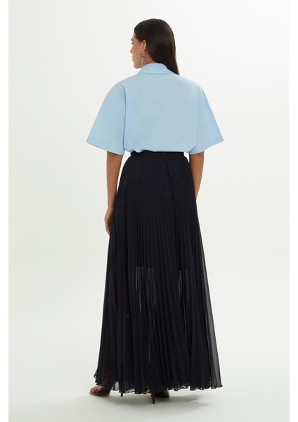 Arkası Fermuarlı Pliseli Lacivert Etek fırsatları