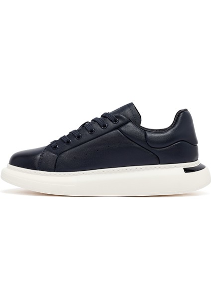 Erkek Lacivert Bağcıklı Kalın Tabanlı Deri Sneaker 25WFD690318 fiyatları