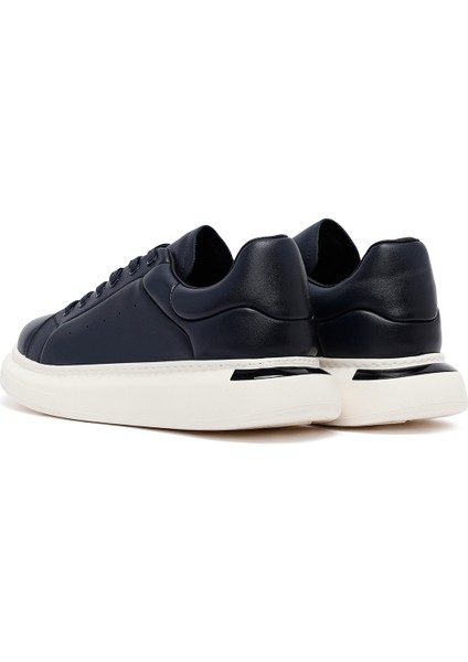 Erkek Lacivert Bağcıklı Kalın Tabanlı Deri Sneaker 25WFD690318 indirimleri