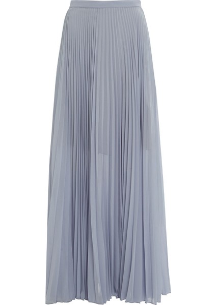 Arkası Fermuarlı Pliseli Mor Etek