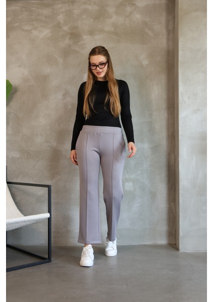 Kadın Düz Kesim Nervürlü Straight Scuba Cepli Lastikli Pantolon indirimleri
