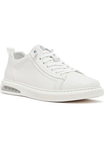 Erkek Beyaz Bağcıklı Deri Sneaker 25WFD692418