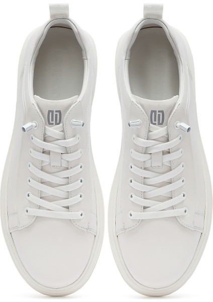 Erkek Beyaz Bağcıklı Deri Sneaker 25WFD692418