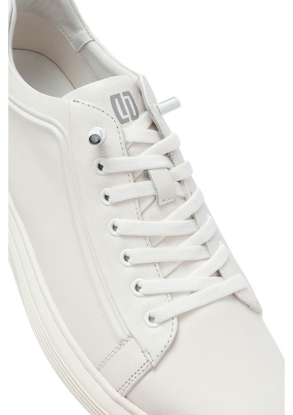 Erkek Beyaz Bağcıklı Deri Sneaker 25WFD692418