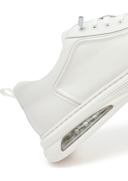 Erkek Beyaz Bağcıklı Deri Sneaker 25WFD692418