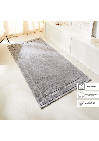 Yıkanabilir Pamuklu Gri Renk Kilim 120 X180 cm