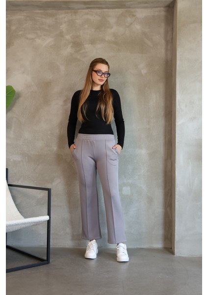 Kadın Düz Kesim Nervürlü Straight Scuba Cepli Lastikli Pantolon indirimleri