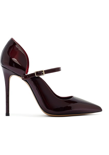 Kadın Bordo Tokalı Yüksek Ince Topuklu Rugan Deri Ayakkabı 25AFD121216