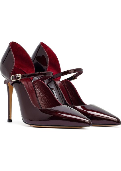 Kadın Bordo Tokalı Yüksek Ince Topuklu Rugan Deri Ayakkabı 25AFD121216 modelleri