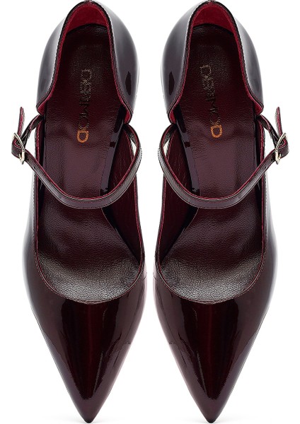 Kadın Bordo Tokalı Yüksek Ince Topuklu Rugan Deri Ayakkabı 25AFD121216