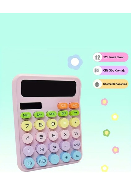 Renkli 12 Haneli Taşınabilir Hesap Makinesi Güneş ve Pil ile Enerjili modelleri