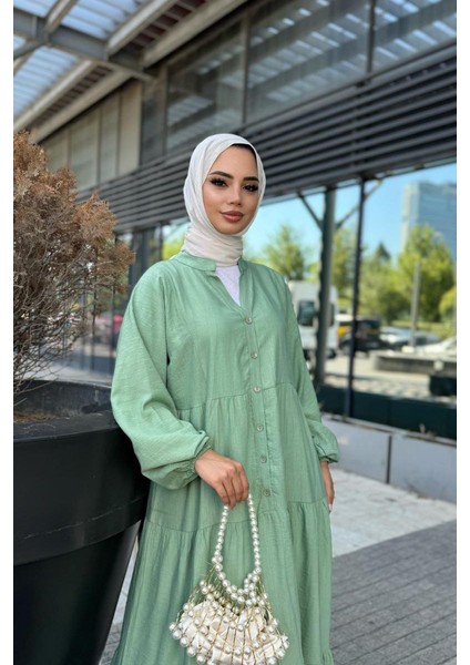 Düğme Detaylı V Yaka Oversize Elbise fiyatları