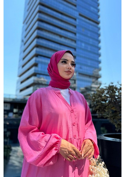 Düğme Detaylı V Yaka Oversize Elbise fiyatları