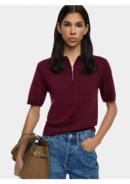 Polo Yaka Yün Karışımlı T-Shirt