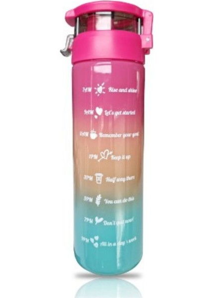 550CC Cam Motivasyon Matarası Koyu Pembe Kapaklı Kulplu Renkli Hedef Göstergeli Suluk fiyatları