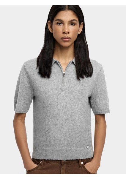 Polo Yaka Yün Karışımlı T-Shirt
