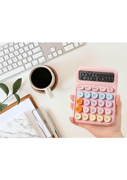 Renkli 12 Hane Mekanik Hesap Makinası Büyük Ekran, 4 Fonksiyonlu, Ev ve Ofis Kullanımı