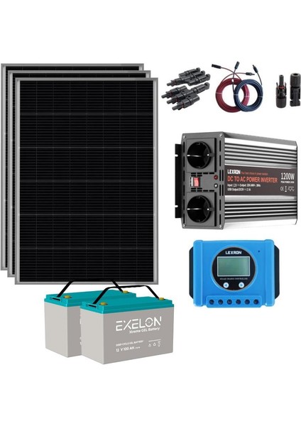 Mini Buzdolabı Paketi (PAKET 3) 1200W İnverter 3x250Wp Half Cut PERC Mono Panel 2x100Ah Jel Akü