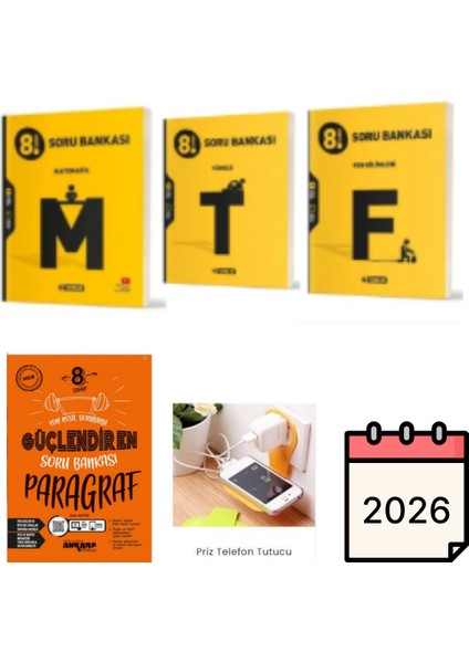 Matematik Türkçe Fen Soru Bankası + Ankara Güçlendiren Paragraf Set 2026 Lgs Priz Tutucu Hediye