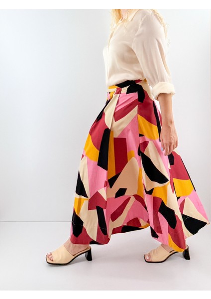 Geometrik Desen Maxi Poplin Etek