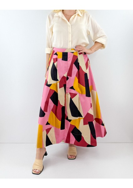 Geometrik Desen Maxi Poplin Etek fiyatları