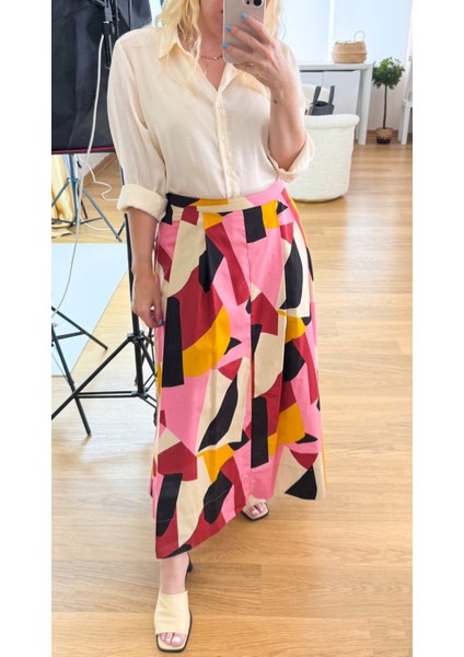 Geometrik Desen Maxi Poplin Etek modelleri