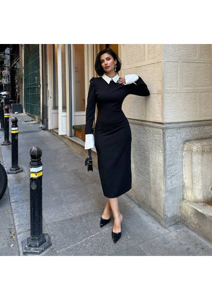 Gömlek Yaka Midi Elbise