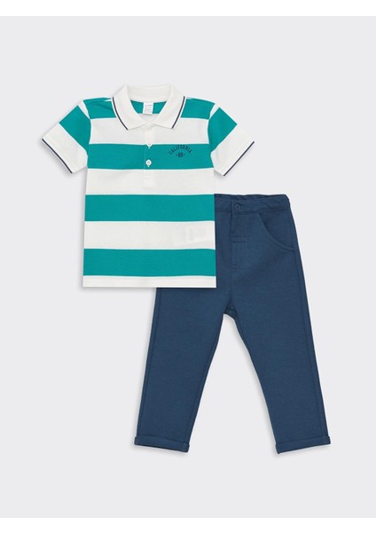 Lcw Kids Ekru Polo Yaka Kısa Kollu Çizgili Erkek Bebek Tişört ve Pantolon 2'li Takım fırsatları