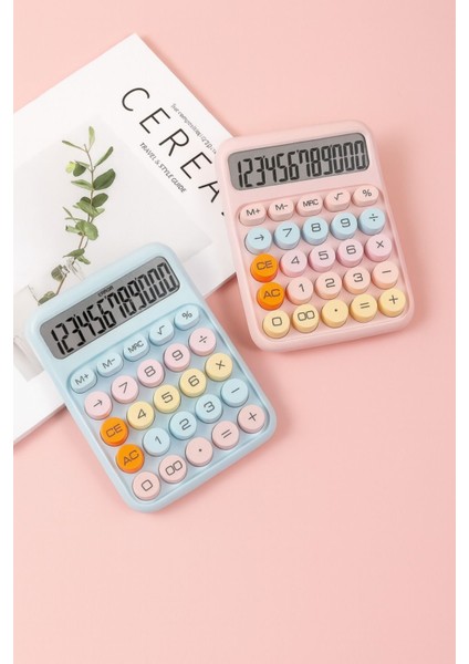 Renkli Tasarımlı 10 Haneli Yuvarlak Mekanik Tuşlu Hesap Makinesi