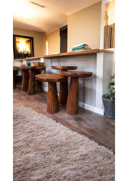 Dekoratif Ahşap Mantar Sehpa 3’lü Set – Masif Doğal Fındık Renk Fiskos ve Zigon fiyatları