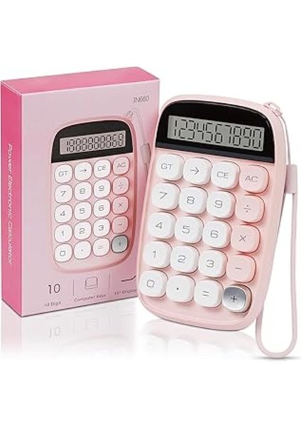 10 Haneli Mekanik Tuşlu Büyük LCD Ekranlı Pembe Hesap Makinesi