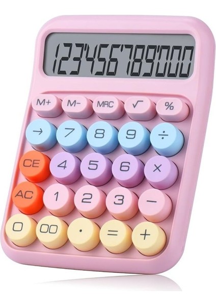 Pembe Renkli Yuvarlak Tuşlu Dijital Hesap Makinesi, Ofis ve Eğitim Için Uygun