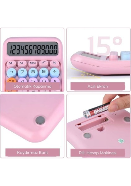 Pembe Renkli Yuvarlak Tuşlu Dijital Hesap Makinesi, Ofis ve Eğitim Için Uygun modelleri