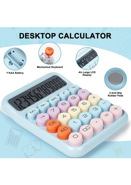 Renkli 12 Haneli Büyük Ekranlı 4 Fonksiyonlu Mekanik Hesap Makinası