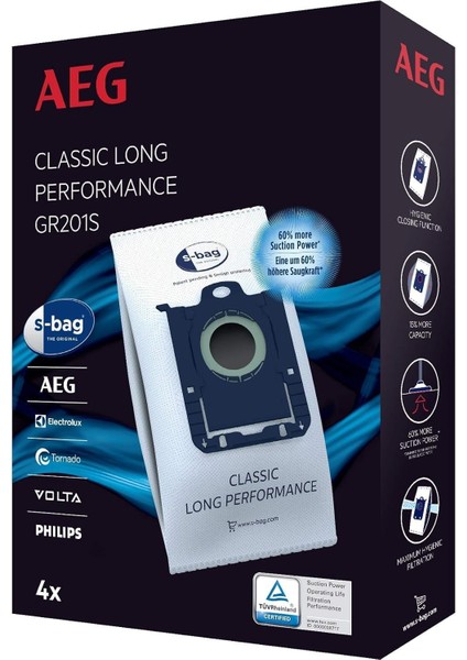 S-Bag Classic Performance Elektrikli Süpürge Toz Torbası %50 Daha Uzun Ömürlü GR201S