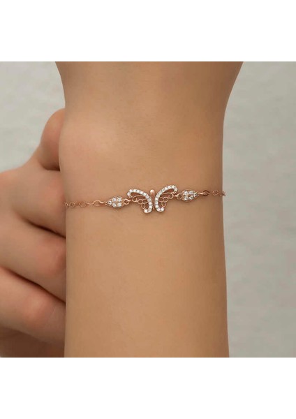 925 Ayar Gümüş Rose Kelebek Kadın Bileklik T7197 (593593) fırsatları