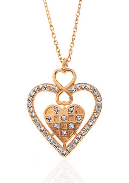 925 Ayar Gümüş Rose Kalp Sonsuzluk Kadın Kolye T7571 (593593)