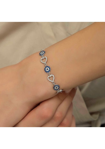 925 Ayar Gümüş Kalpli Nazar Bileklik T6034 (593593) modelleri