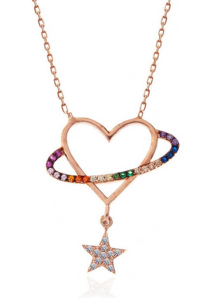 925 Ayar Gümüş Rose Kalp Yıldız Kadın Kolye T7354 (593593) modelleri