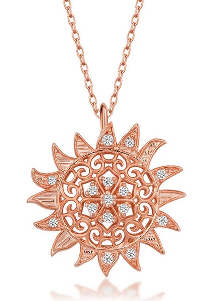 925 Ayar Gümüş Rose Güneş Kadın Kolye T7563 (593593) fiyatları