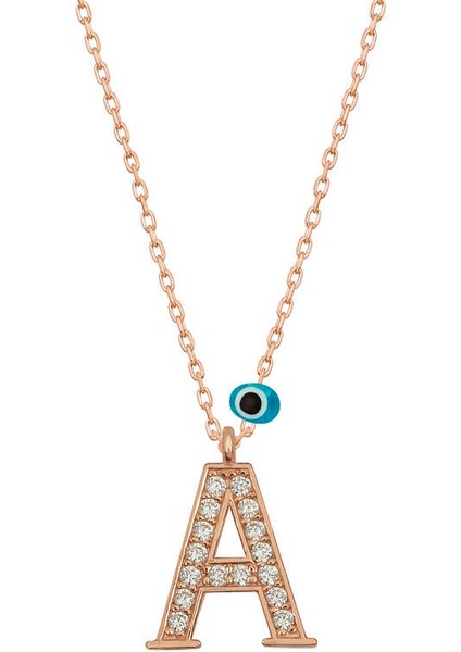 925 Ayar Gümüş Nazar Rose A Harfi Kadın Gümüş Kolye T6867 (593593)