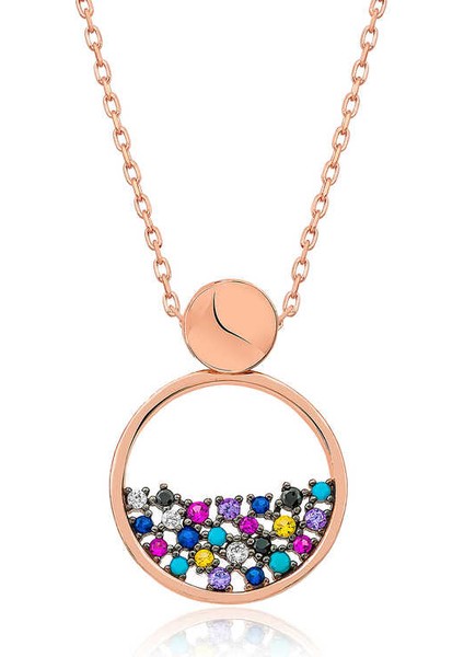 925 Ayar Gümüş Rose Mix Taşlı Çiğ Damlası Kadın Gümüş Kolye T4893 (593593)