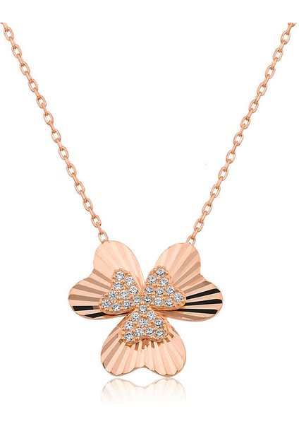 925 Ayar Gümüş Kalp Yonca Kadın Gümüş Kolye T4606 (593593)