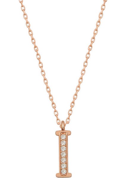 925 Ayar Gümüş Rose I Harfi Kadın Gümüş Kolye T6732 (593593)