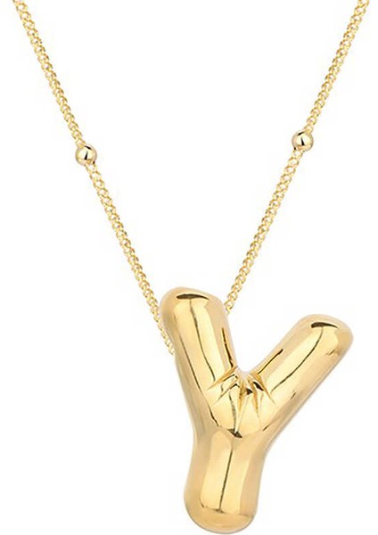 925 Ayar Gümüş Gold Balon Y Harfi Kadın Gümüş Kolye T7870 (593593)