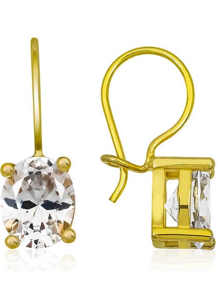 925 Ayar Gümüş Gold Sallantılı Oval Damla Küpe T5694 (593593)