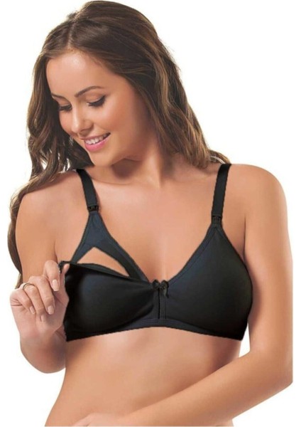 Kadın Siyah Organik Pamuklu Dikişsiz Emzirme Sütyeni 3581